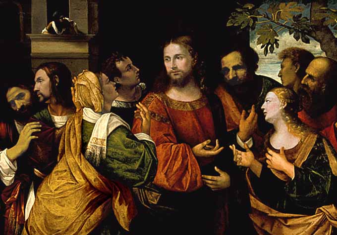Escena religiosa a manera de Bellini estilo renacentista veneciano Marconi.