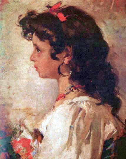 Jovencita retratada en estilo neoimpresionista por Sorolla y Bastida.