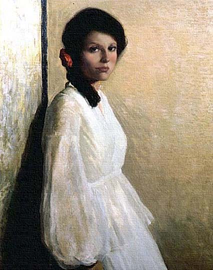 Obra neo-impresionista, retrato de joven por el americano Sloan Bredin.