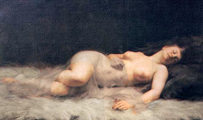 Retrato de dama, desnudo neoclásico por el chileno Plaza Ferrand.