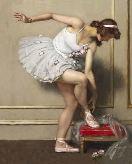 Retrato de bailarina, óleo sobre lienzo por Leroux.