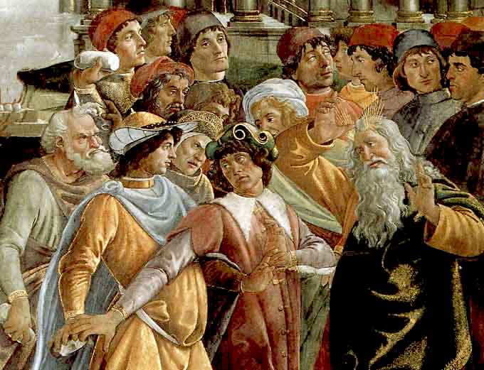 Pintura bíblica al fresco por Botticelli.