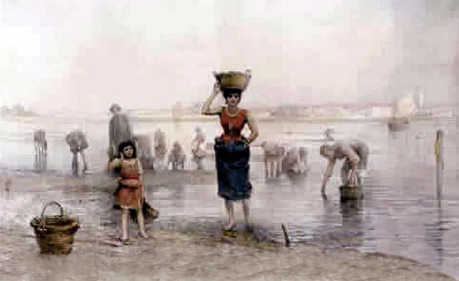 Personajes en la costa, realismo impresionista por Aguiari.