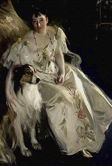 Dama y su can, óleo sueco romántico por Zorn.