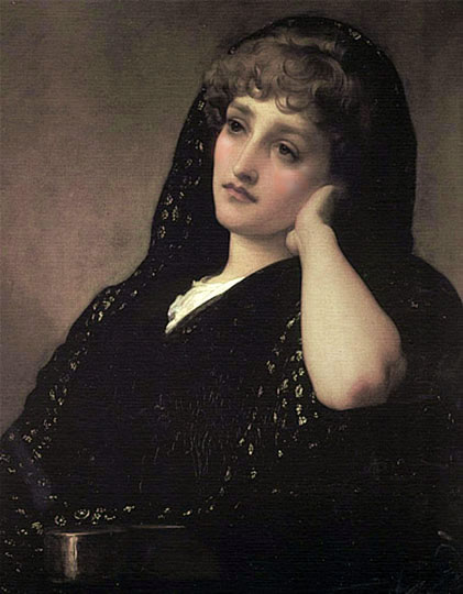 Retrato de mujer, óleo neoclásico por Leighton.