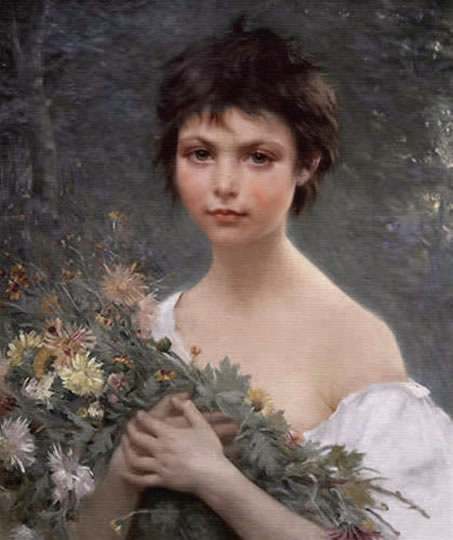 Retrato a manera de Bouguereau con detalles impresionistas por Guillou.