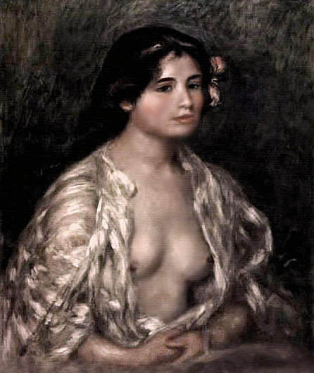 Muchacha retratada en estilo neo-impresionista por Renoir.