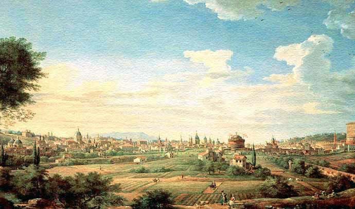 Vista de Roma, óleo sobre tela por el italiano Pannini.