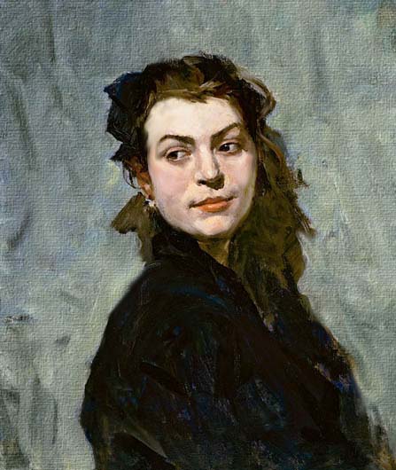 Retrato de dama al óleo por Russov.