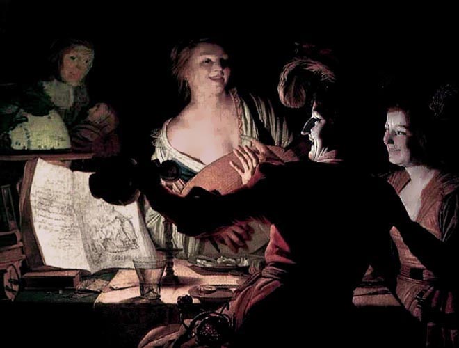 Pintura a manera de Caravaggio por Van Honthorst.